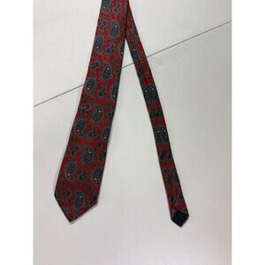Vintage Jordache Men's Paisley Necktie Red Blue Geometric Silk Blend Retro Tie